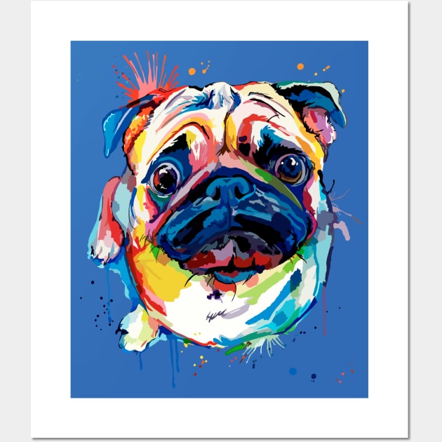 Bright Rainbow Pug Wall Art by stripedbeetlee